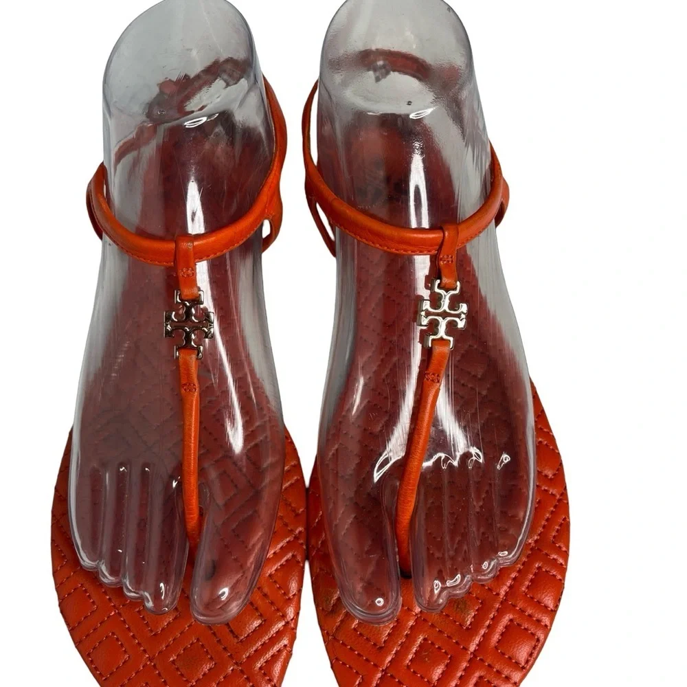 Tory Burch quilted poppy pumpkin Orange thong sandals women size 8/leather